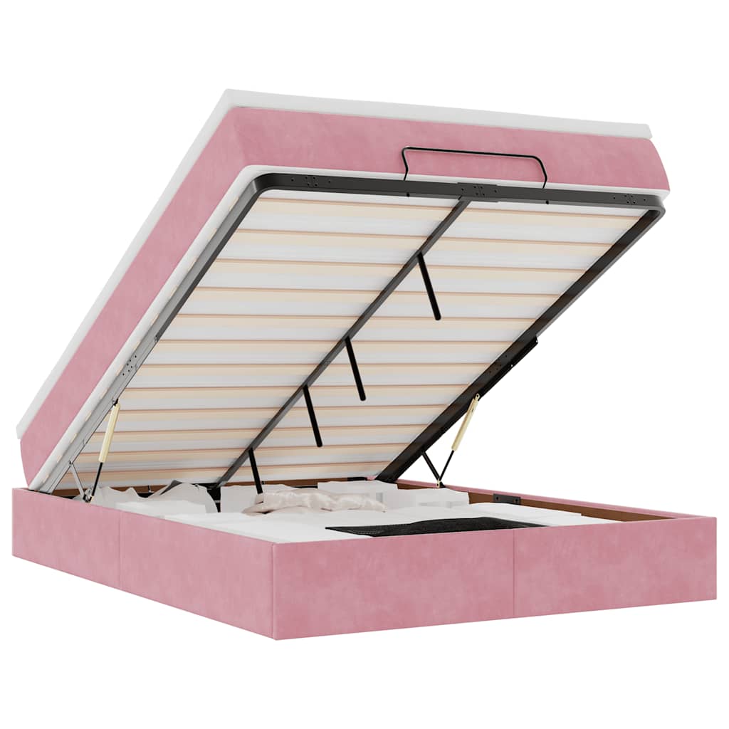 vidaXL Estrutura de cama otomana com colchão 140x190 cm veludo rosa