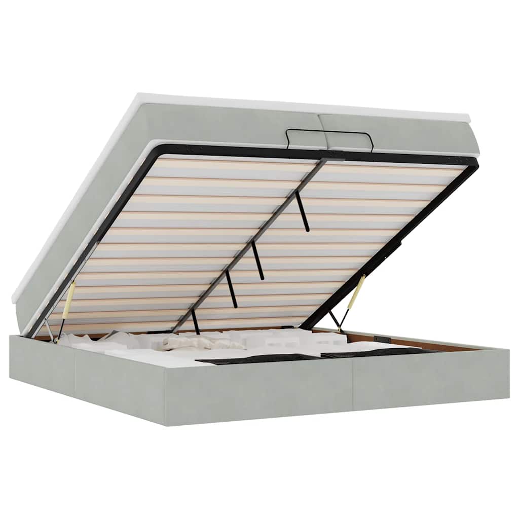 vidaXL Estrutura cama otomana colchões 200x200cm veludo cinzento claro