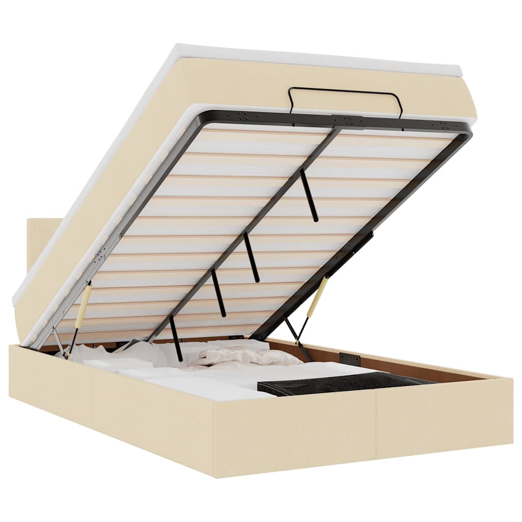 vidaXL Estrutura de cama otomana com colchão tecido creme 120x200cm