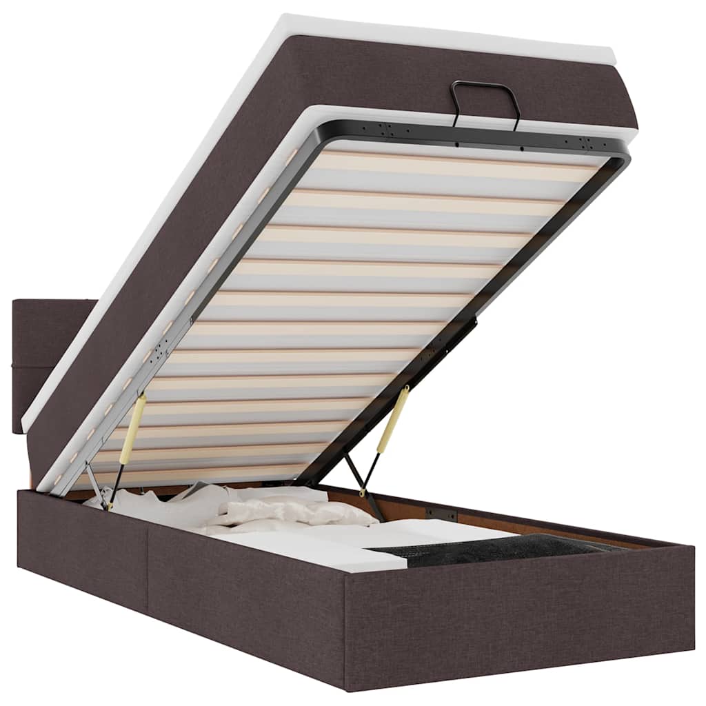 vidaXL Cama otomana com colchão 100x200 cm tecido castanho escuro