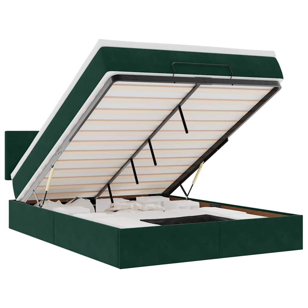vidaXL Estrutura de cama otomana com colchão 140x190cm verde escuro
