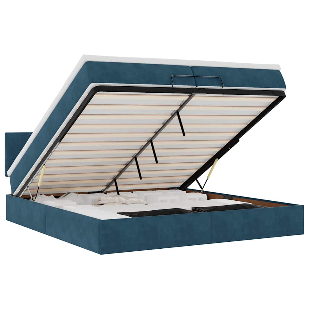 vidaXL Estrutura de cama otomana com colchão 200x200 cm azul escuro