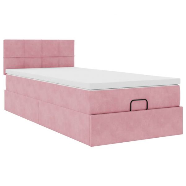 Moldura de Cama Otomana vidaXL com Colchão Rosa 100x200cm Veludo - 650952723