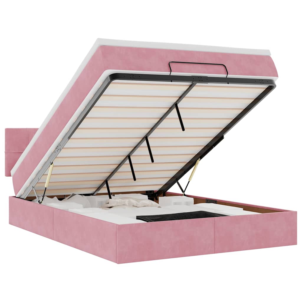 vidaXL Estrutura de cama otomana com colchão 140x200 cm veludo rosa
