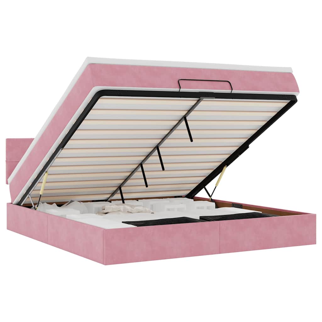 vidaXL Estrutura de cama otomana com colchão 160x200 cm veludo rosa