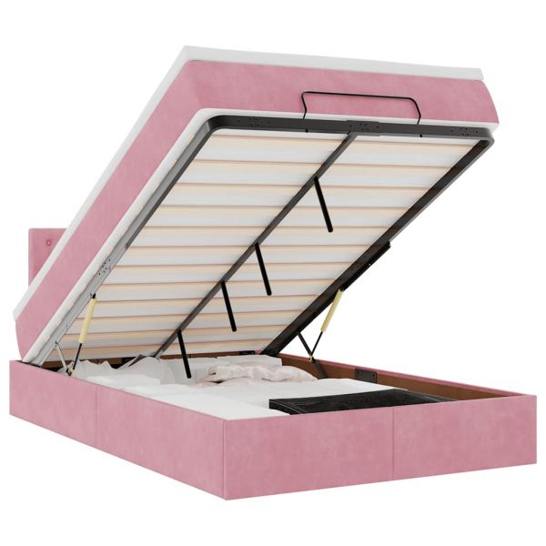 vidaXL Estrutura de Cama Otomana com Colchão 120x190 cm Veludo Rosa - 1361385820