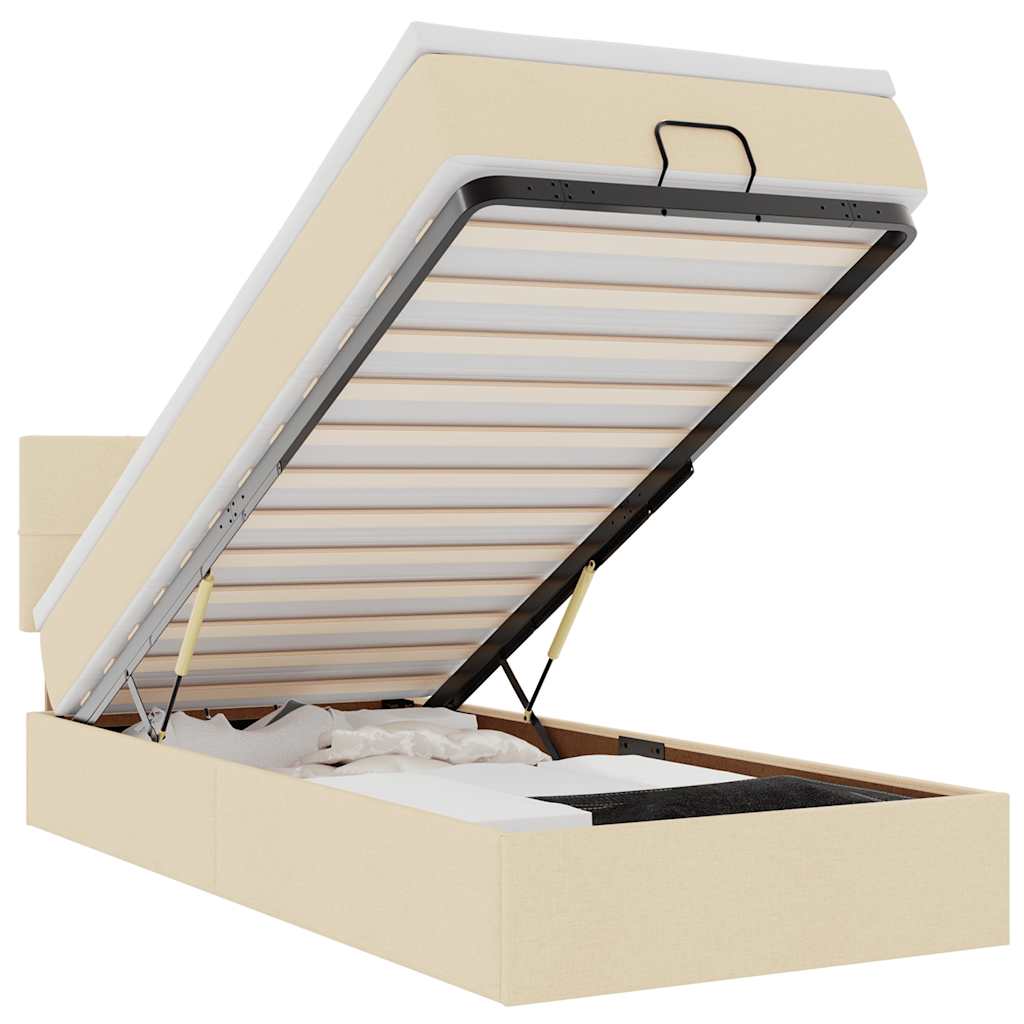 vidaXL Cama Otomana com colchão & LEDs 90x200 cm tecido creme