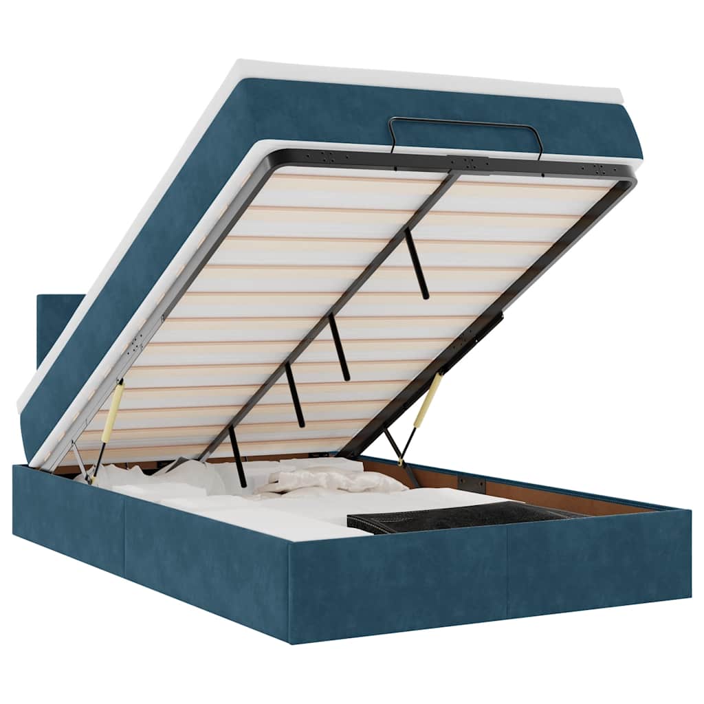vidaXL Estrutura cama otomana colchão 120x200cm veludo azul escuro