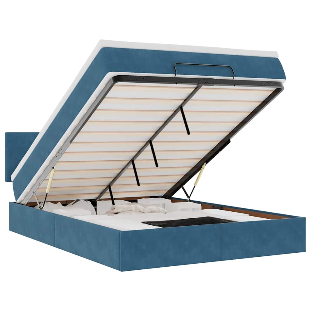 vidaXL Estrutura de cama otomana com colchão 140x200 cm azul escuro