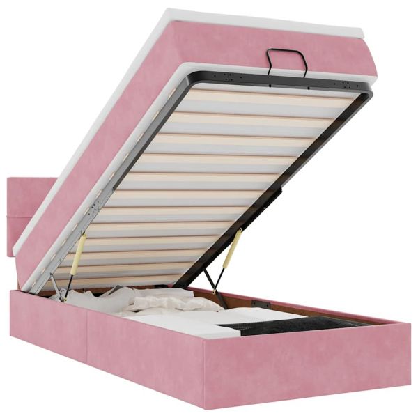 Moldura de Cama Otomana vidaXL com Colchão Rosa 100x200cm Veludo - 3631475742