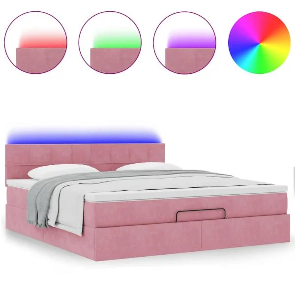 vidaXL Estrutura de Cama Otomana com Colchão 160x200 cm Veludo Rosa - 4083072989
