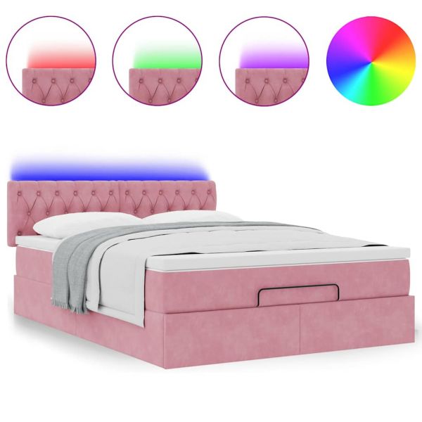 vidaXL Estrutura de Cama Otomana com Colchão 140x200 cm Veludo Rosa - 3738976816
