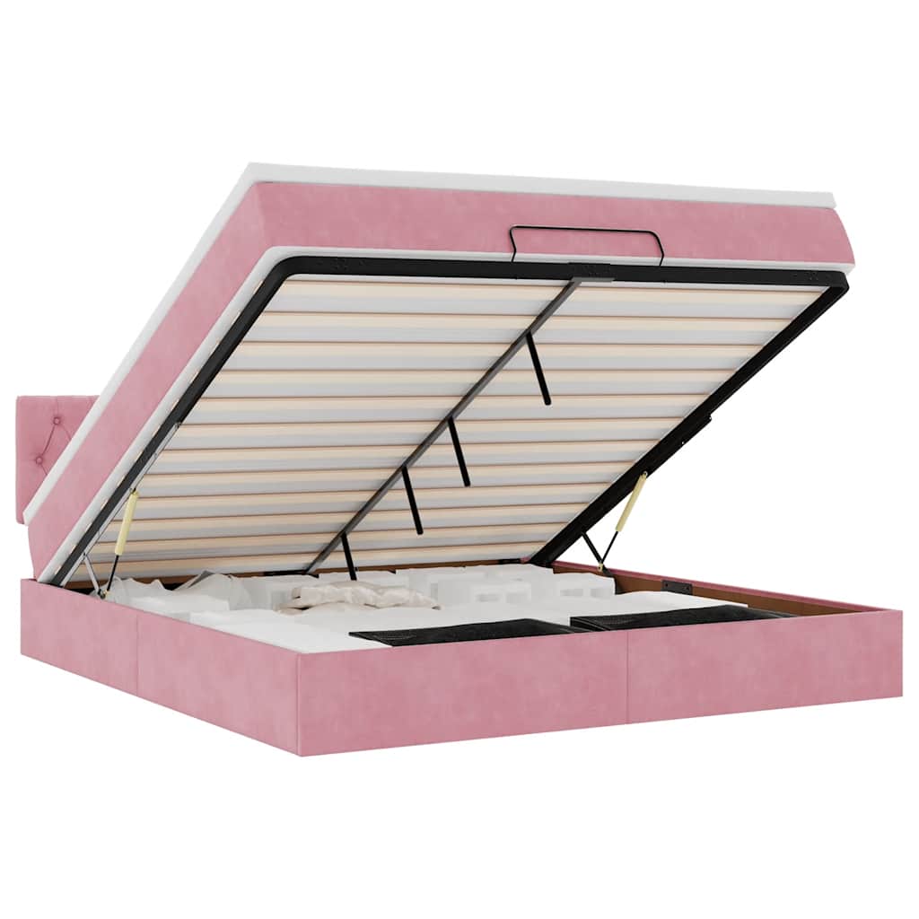 vidaXL Estrutura de cama otomana com colchão 160x200 cm veludo rosa
