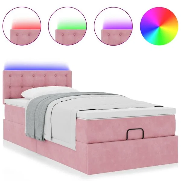 vidaXL Estrutura de Cama Otomana com Colchão Rosa 90x200cm Veludo - 1406345729