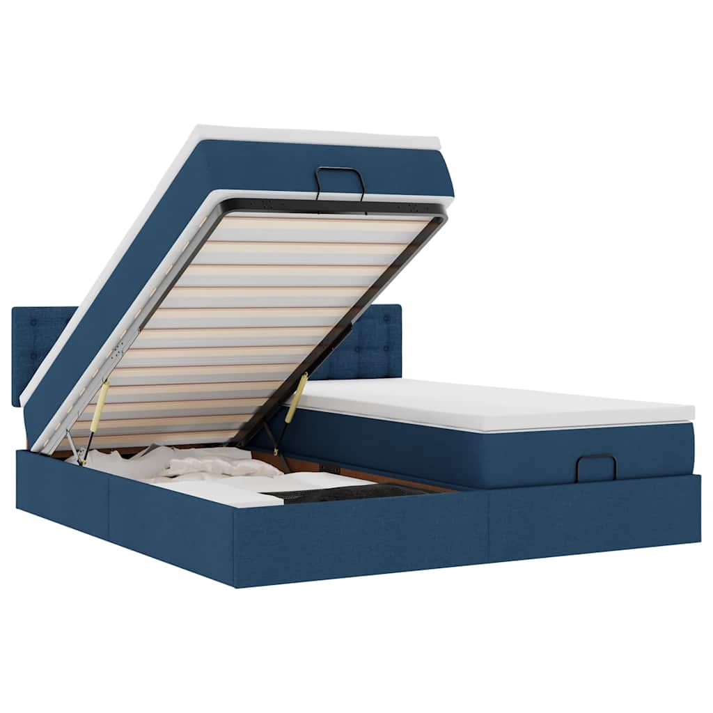 vidaXL Estrutura de cama otomana com colchões 200x200cm tecido azul