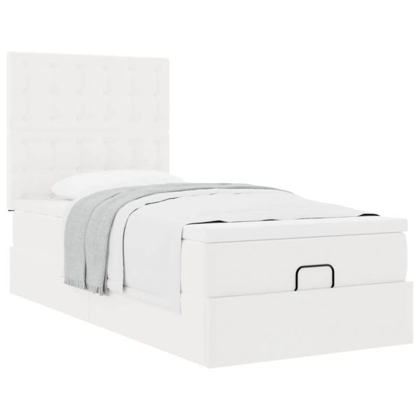 vidaXL Cama Otomana com Colchão 100x200 cm Couro Artificial Branco - 469115179