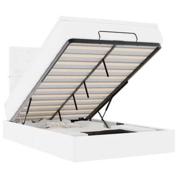 vidaXL Estrutura de Cama Otomana com Colchão Branco Couro Falso - 49090666