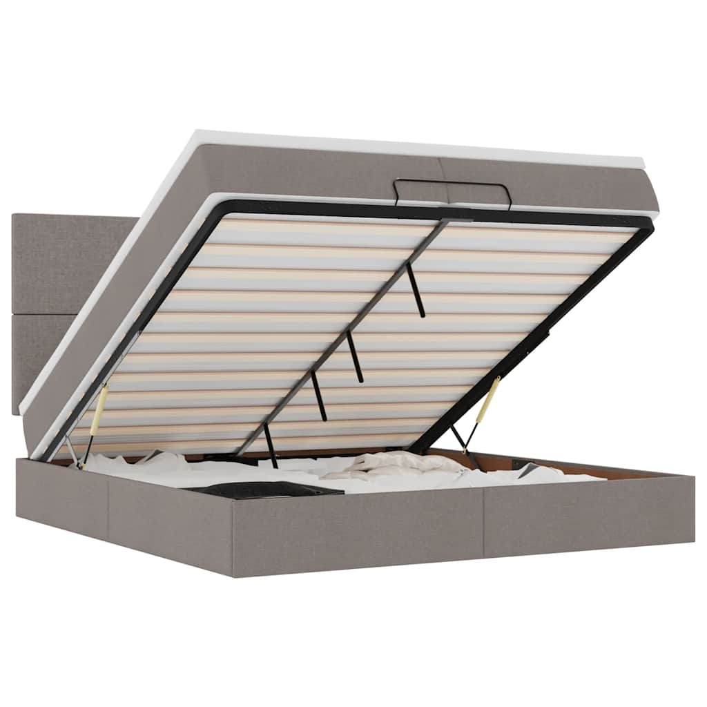 vidaXL Estrutura cama otomana com colchões tecido cinzento 200x200cm