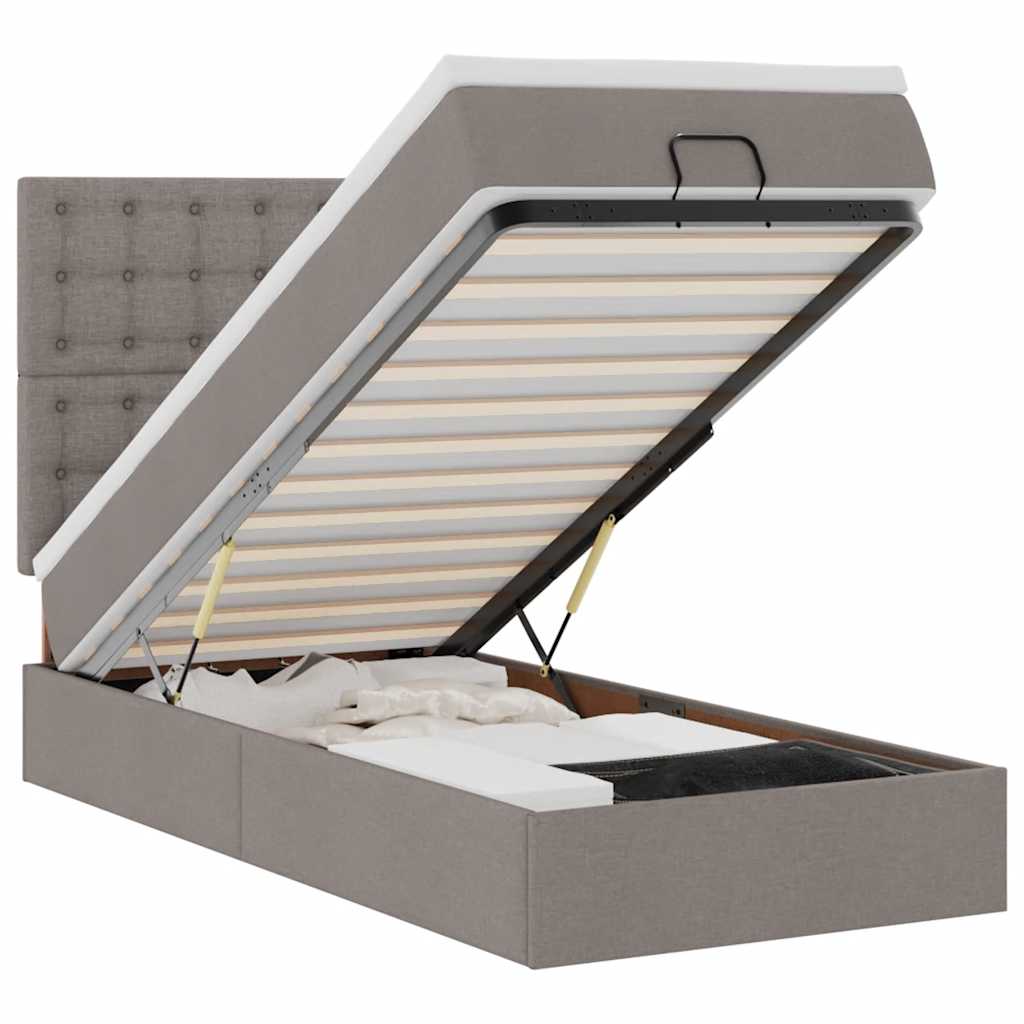 vidaXL Cama otomana com colchão 90x200 cm tecido cinza