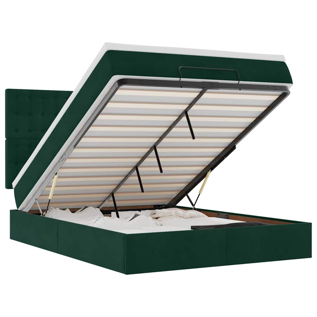 vidaXL Estrutura cama otomana colchões 140x190 cm veludo verde escuro