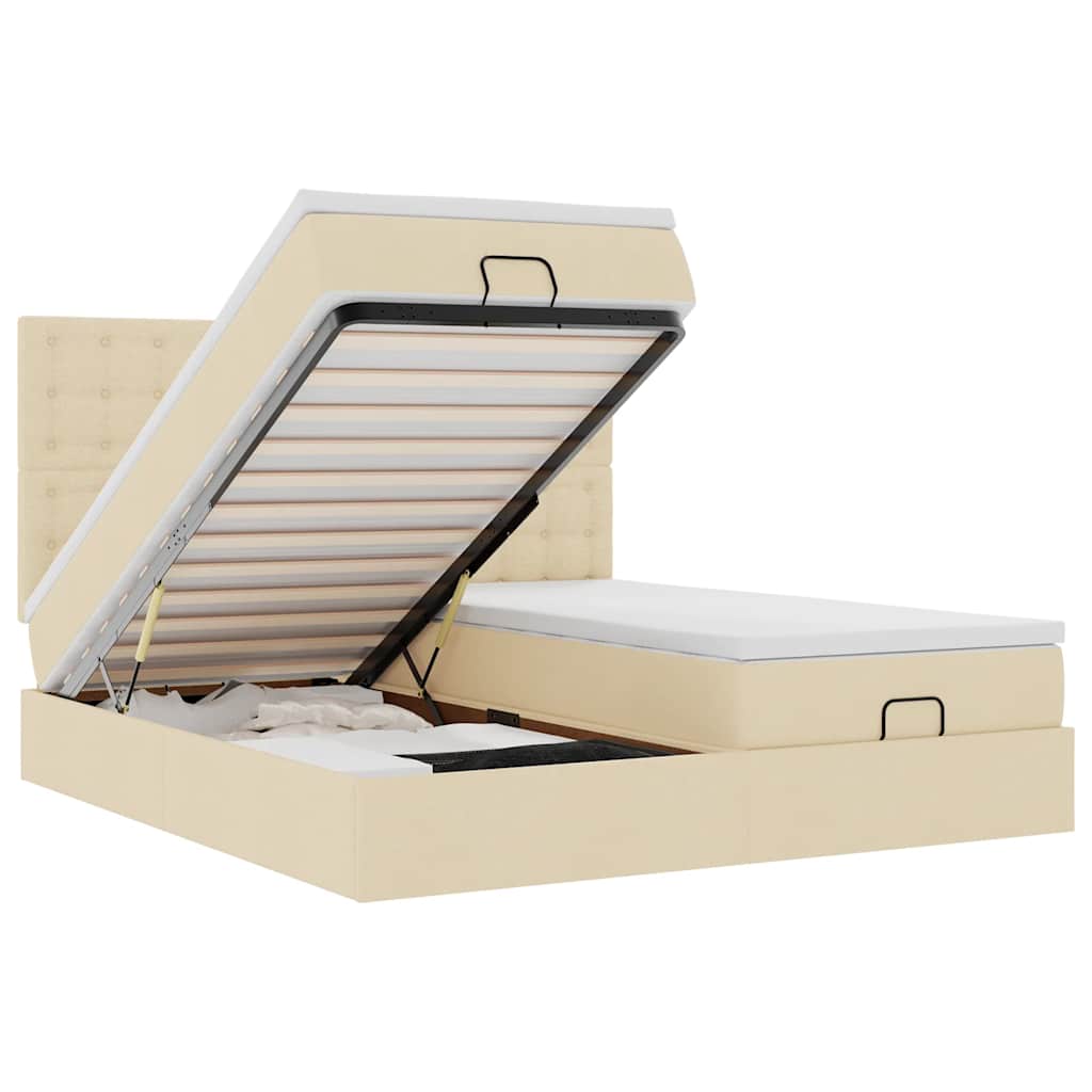 vidaXL Estrutura de cama otomana com colchões tecido creme 180x200cm