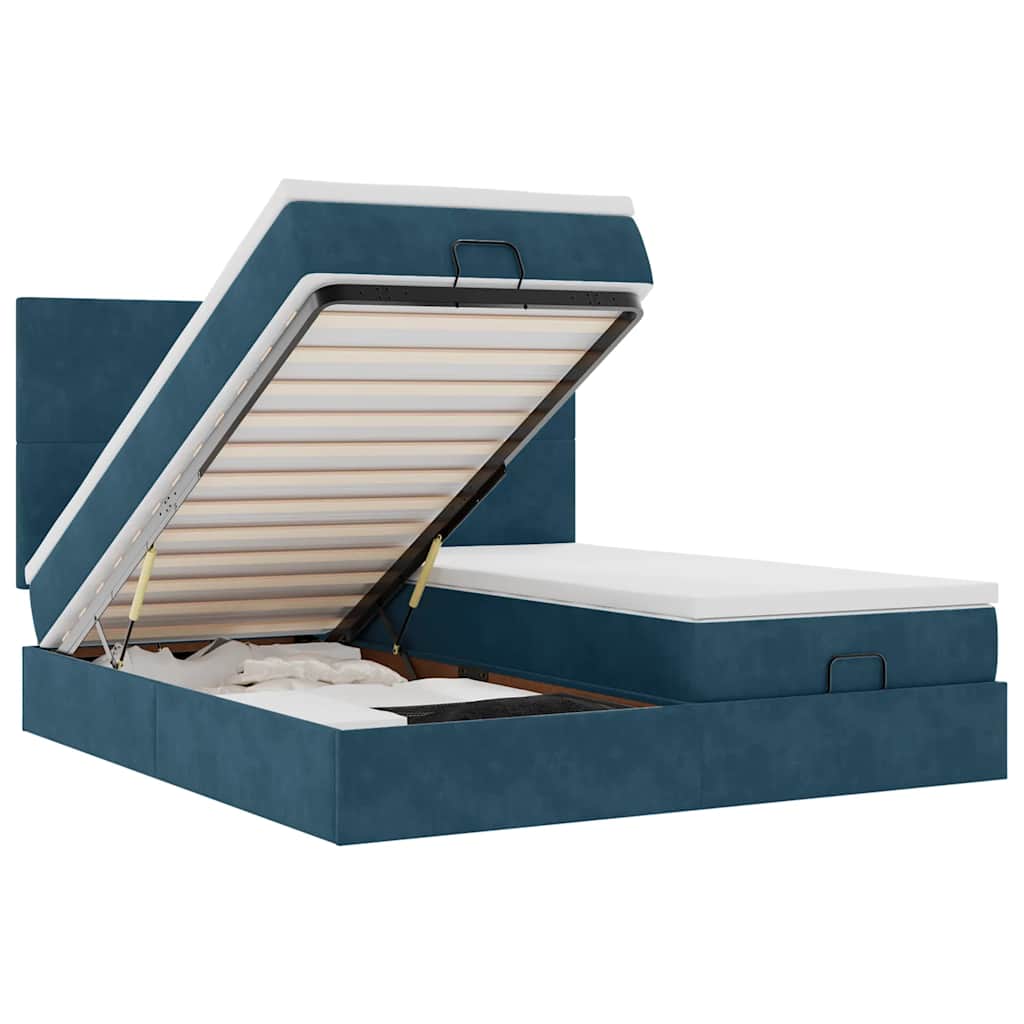 vidaXL Estrutura cama otomana colchões 180x200 cm veludo azul escuro
