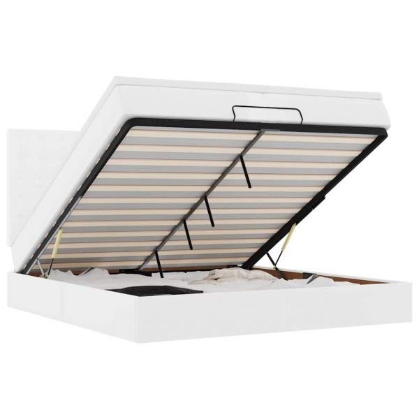 vidaXL Estrutura de Cama Otomana com Colchão Branco Couro Falso - 3430126979