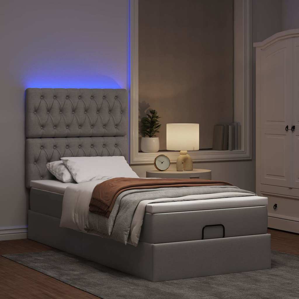 vidaXL Cama Otomana com colchão & LEDs 90x200 cm cinza-acastanhado