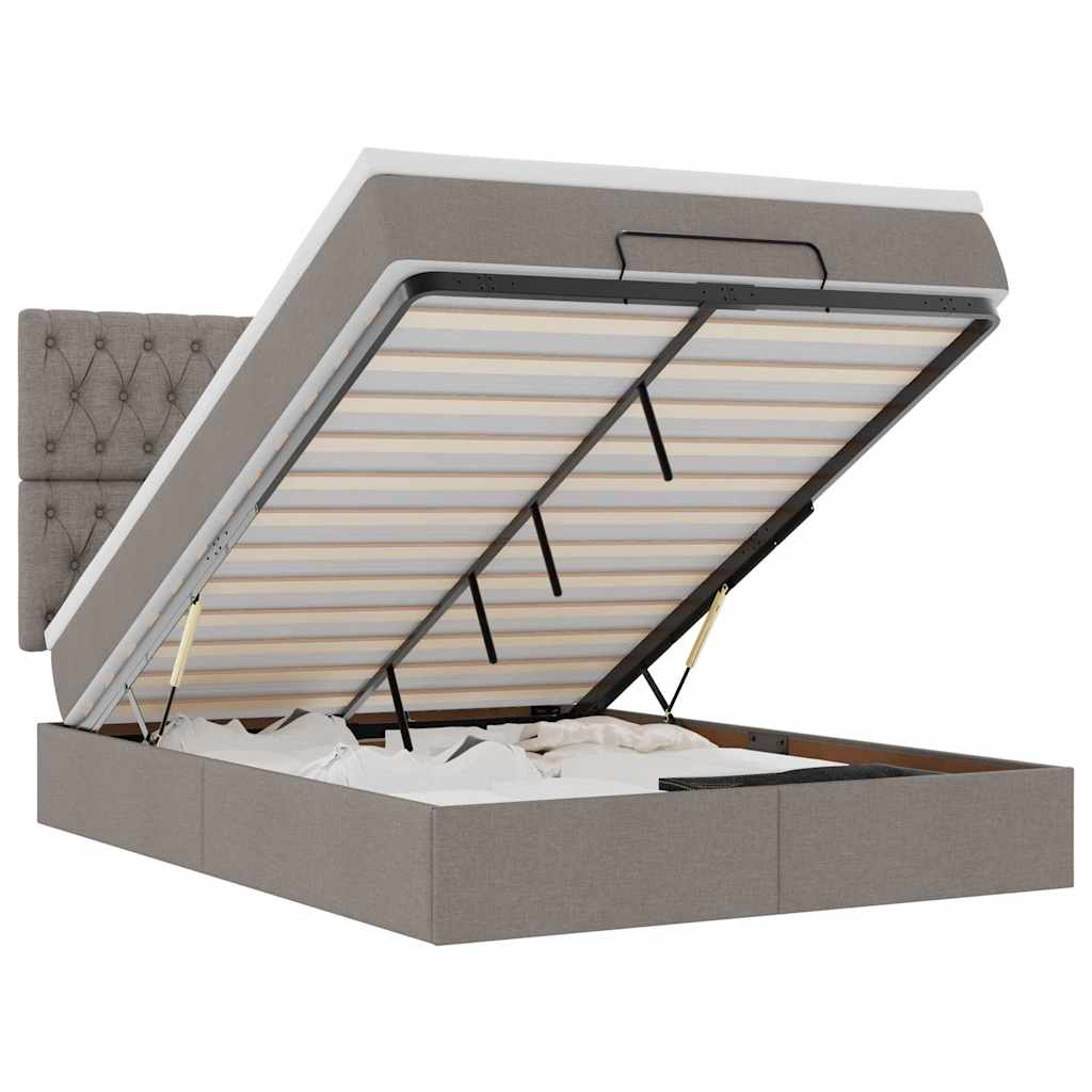 vidaXL Estrutura de cama otomana com colchão tecido cinzento 140x190cm
