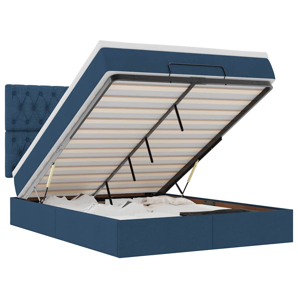 vidaXL Estrutura de cama otomana com colchão tecido azul 140x200cm