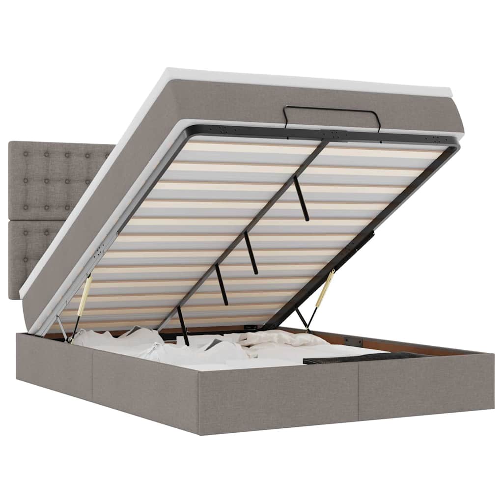 vidaXL Estrutura de cama otomana com colchão tecido cinzento 140x190cm