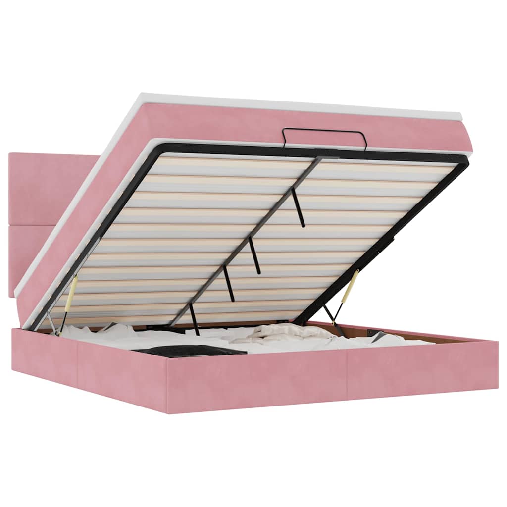 vidaXL Estrutura de cama otomana com colchões 180x200 cm veludo rosa