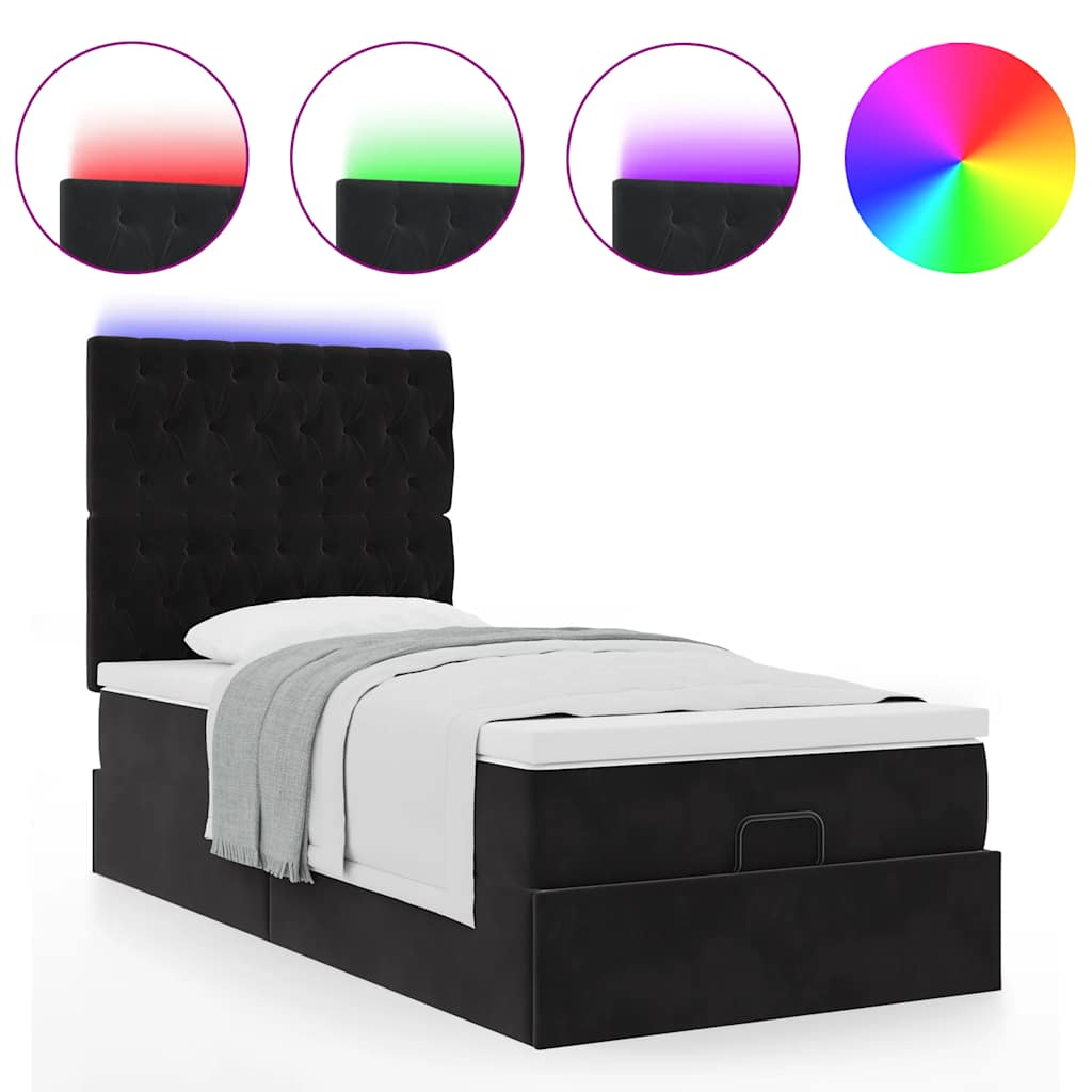Estrutura de cama otomana vidaXL com colchões preto 100x200cm Veludo