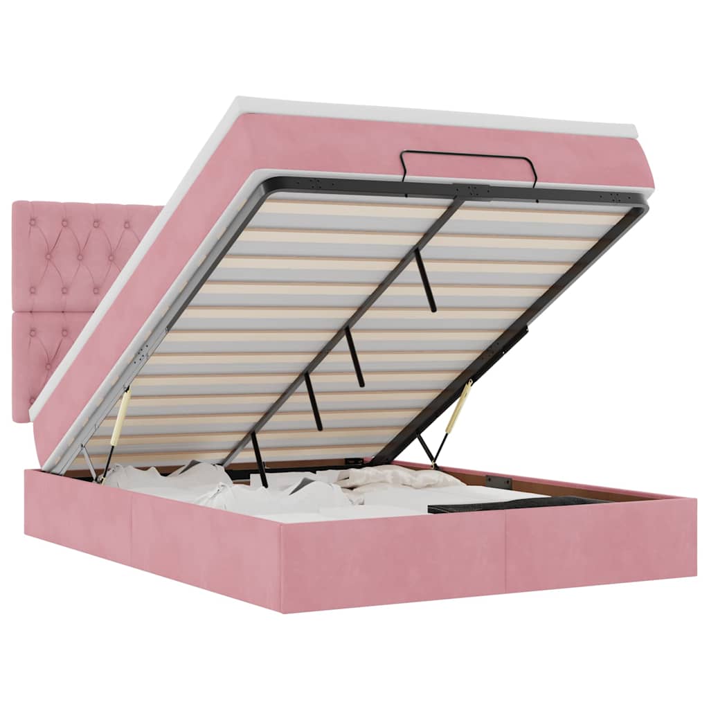 vidaXL Estrutura de cama otomana com colchões 140x190 cm veludo rosa