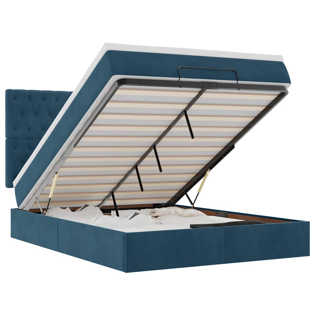 vidaXL Estrutura de cama otomana colchões 140x200cm veludo azul escuro