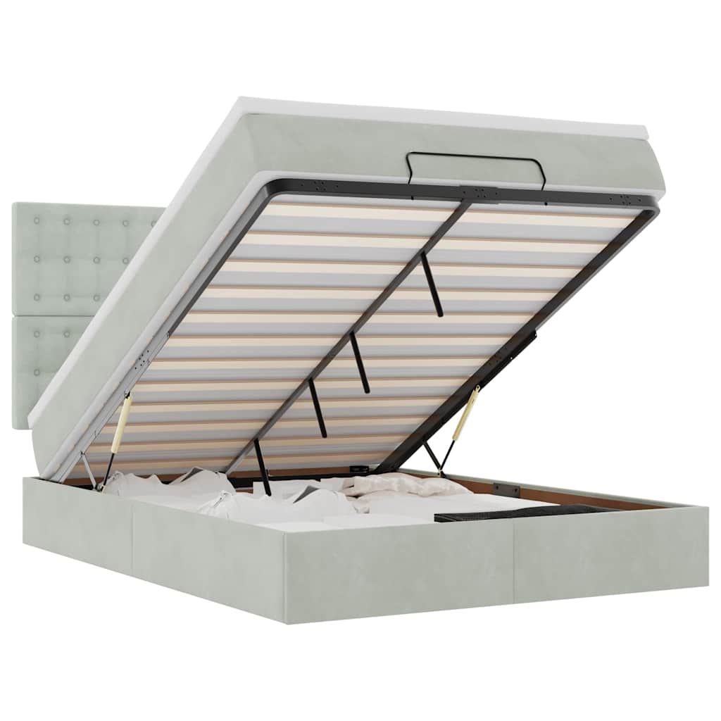 vidaXL Estrutura cama otomana colchões 140x200cm veludo cinzento claro