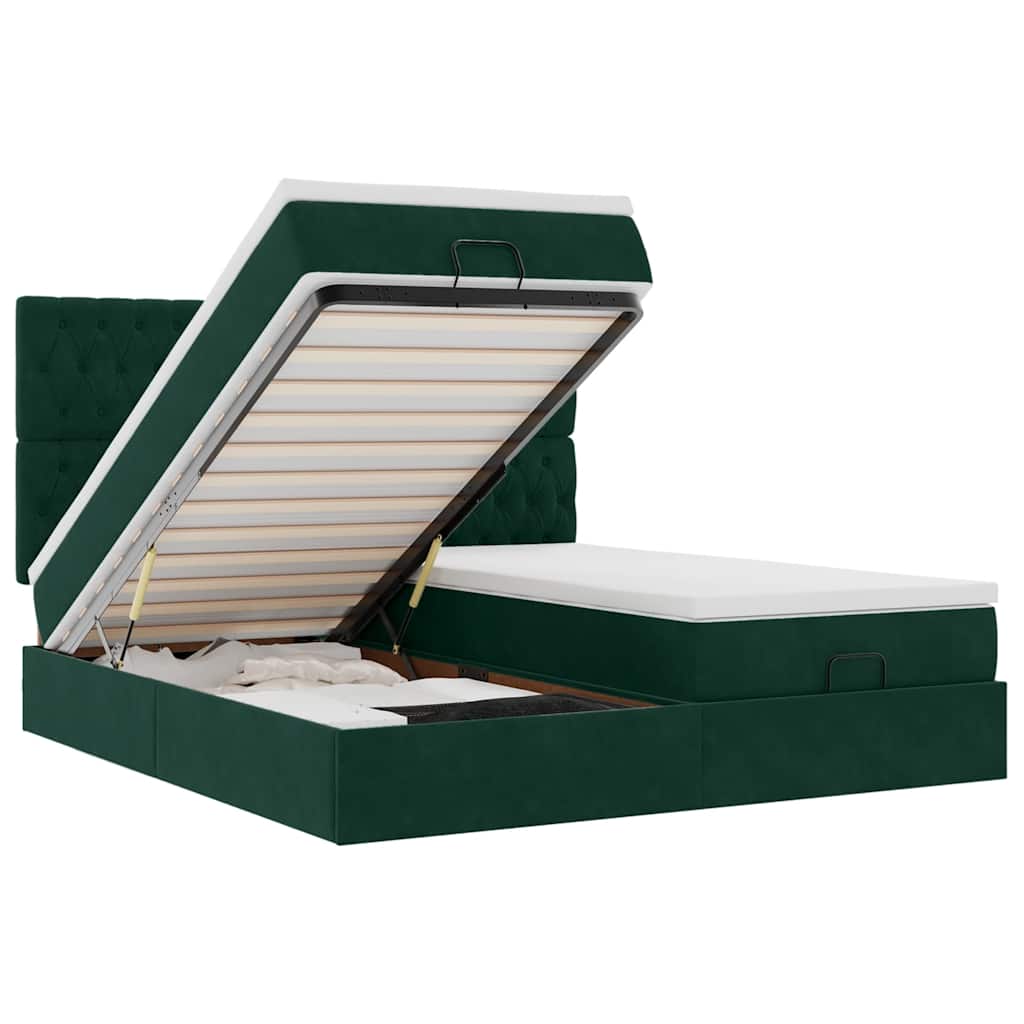 vidaXL Estrutura de cama otomana com colchão verde escuro veludo