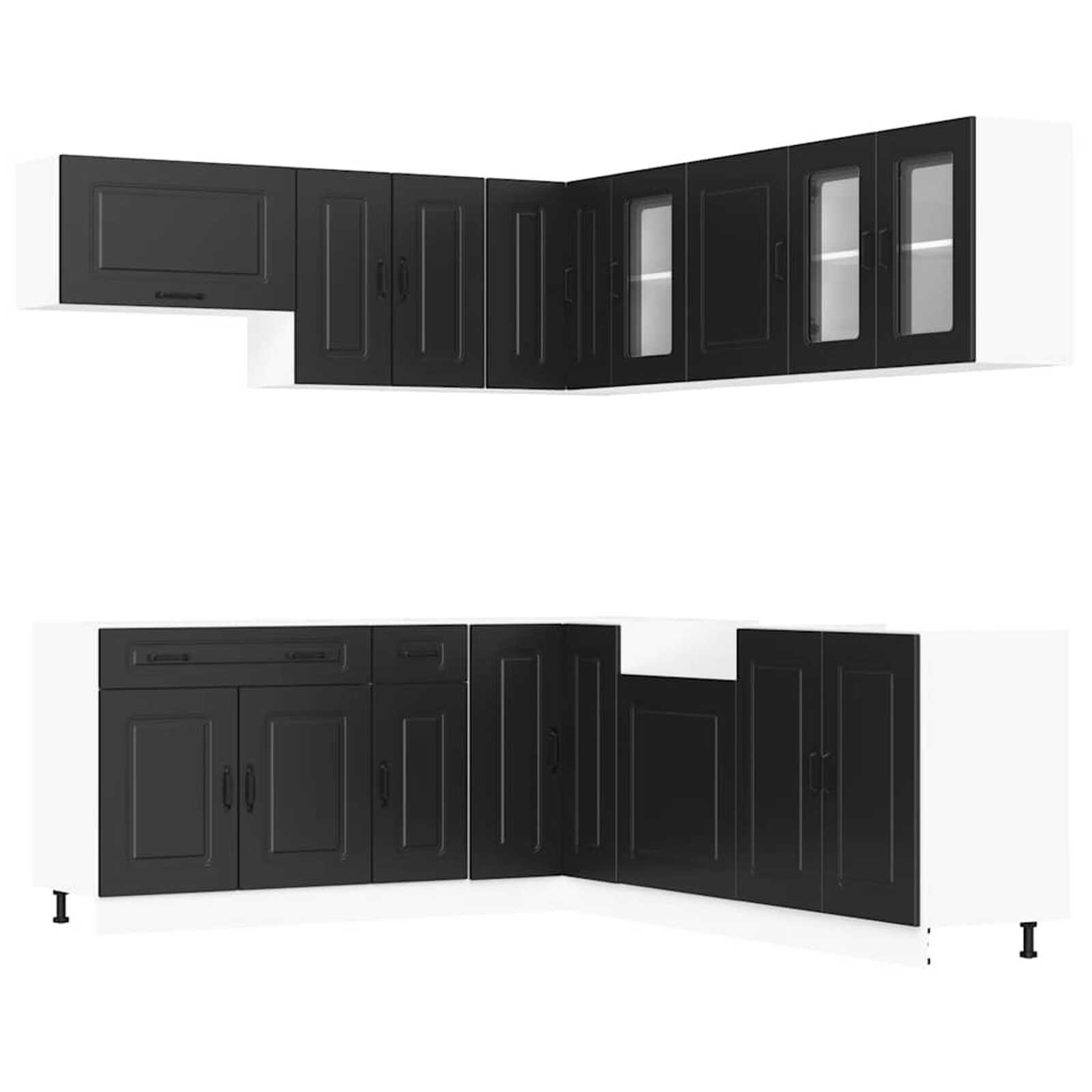 vidaXL 11 peças armário de cozinha conjunto Kalmar preto