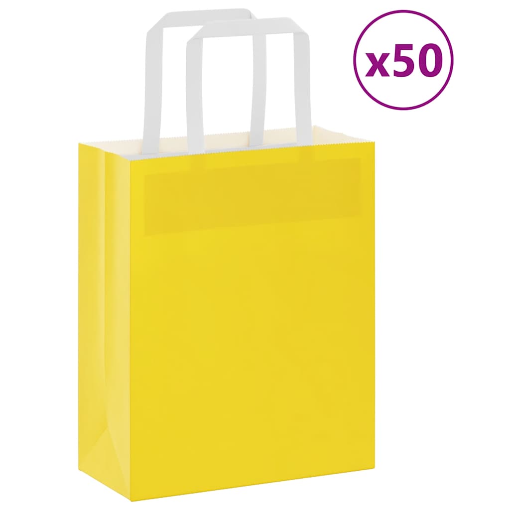 vidaXL Sacos de papel 50 unid com alças amarelo 18x8x22 cm