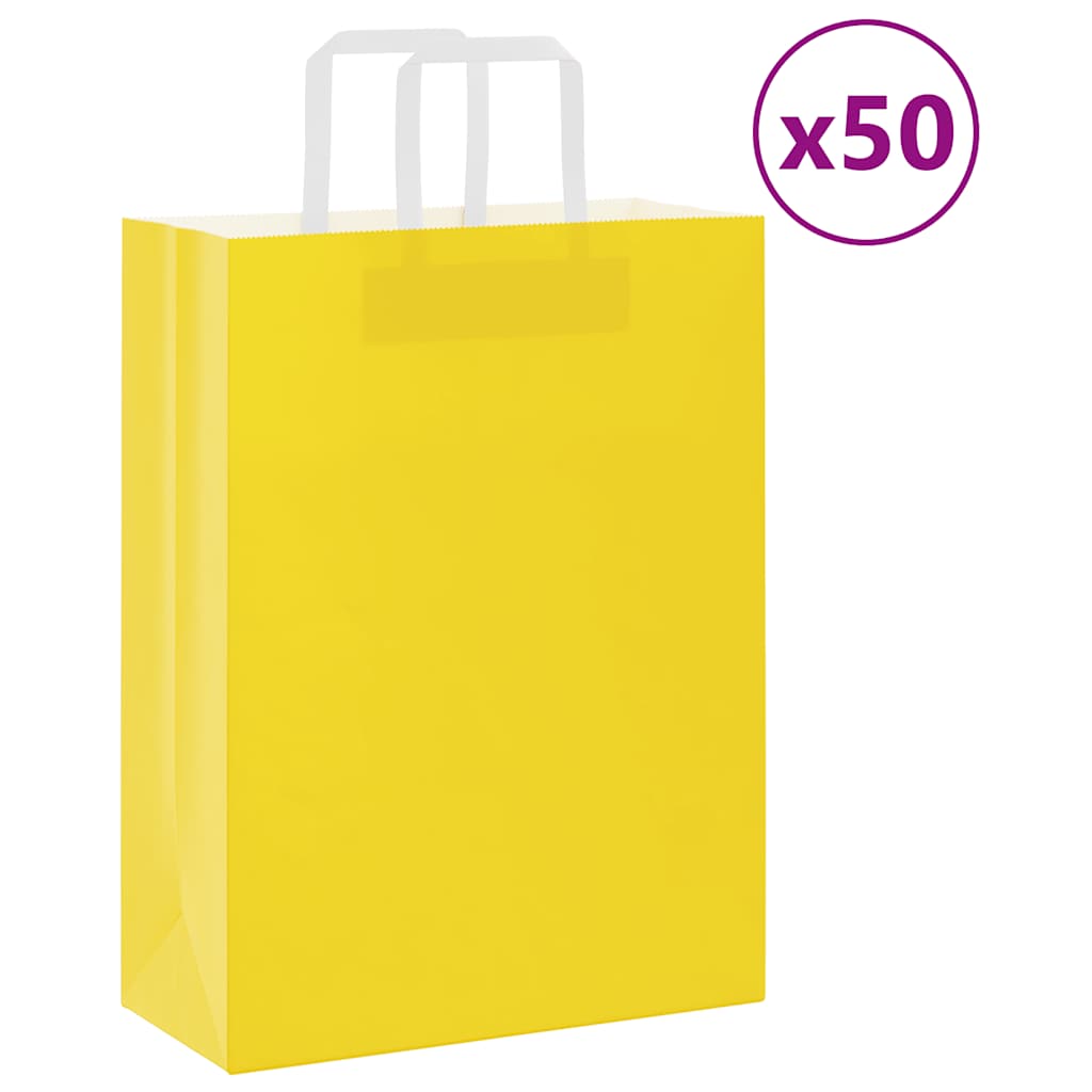 vidaXL Sacos de papel 50 unid com alças amarelo 26x12x35 cm