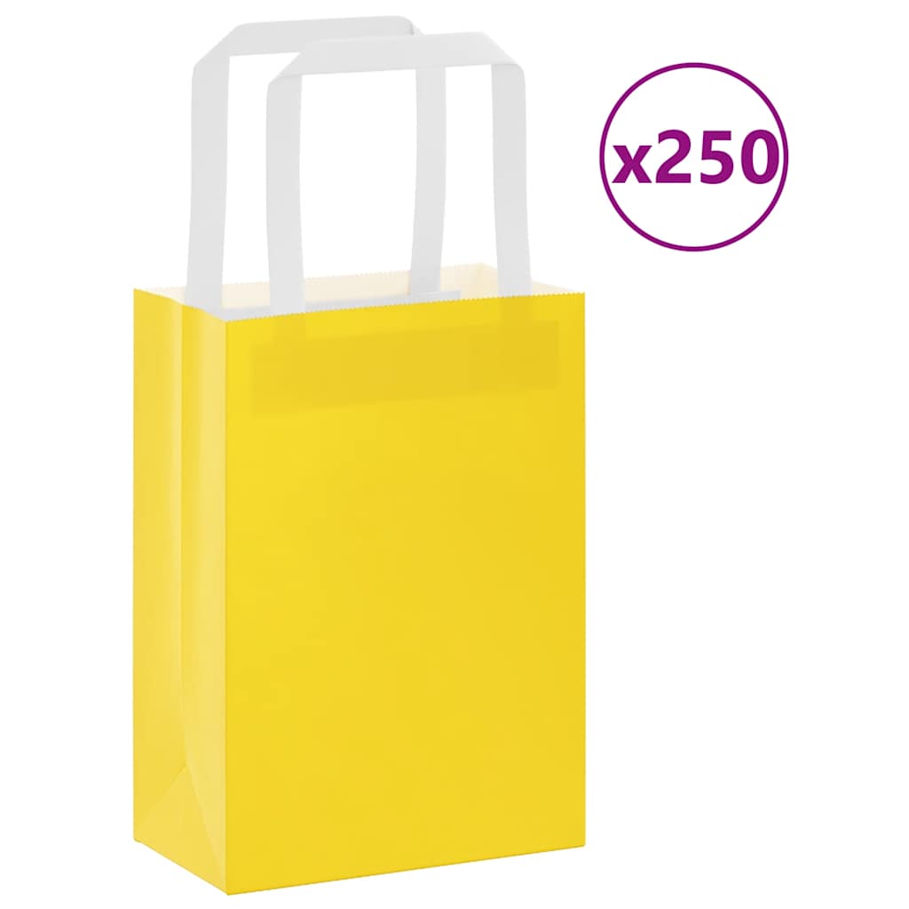 vidaXL Sacos de papel 250 unid com alças amarelo 15x8x21 cm