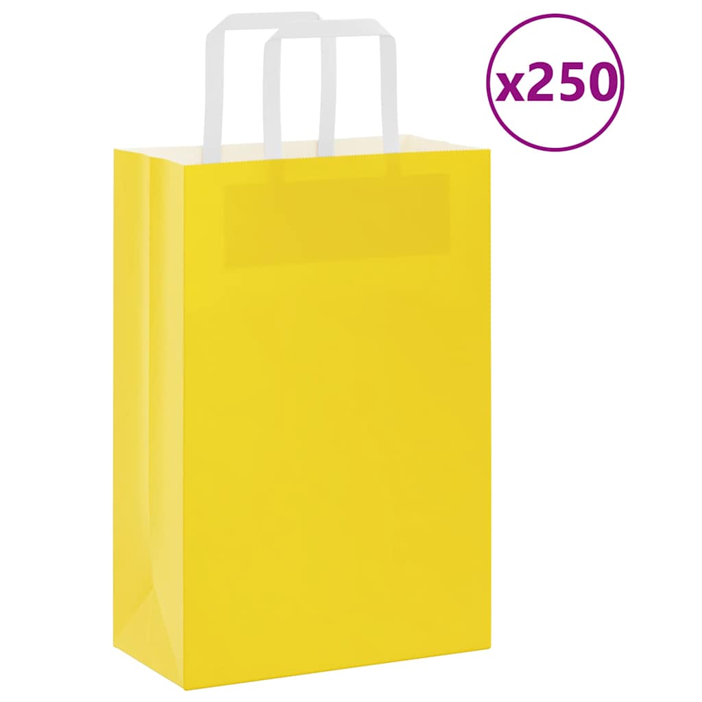 vidaXL Sacos de papel 250 unid com alças amarelo 21x11x31 cm