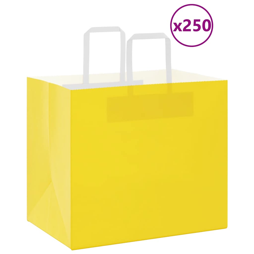 vidaXL Sacos de papel 250 unid com alças amarelo 32x22x28 cm
