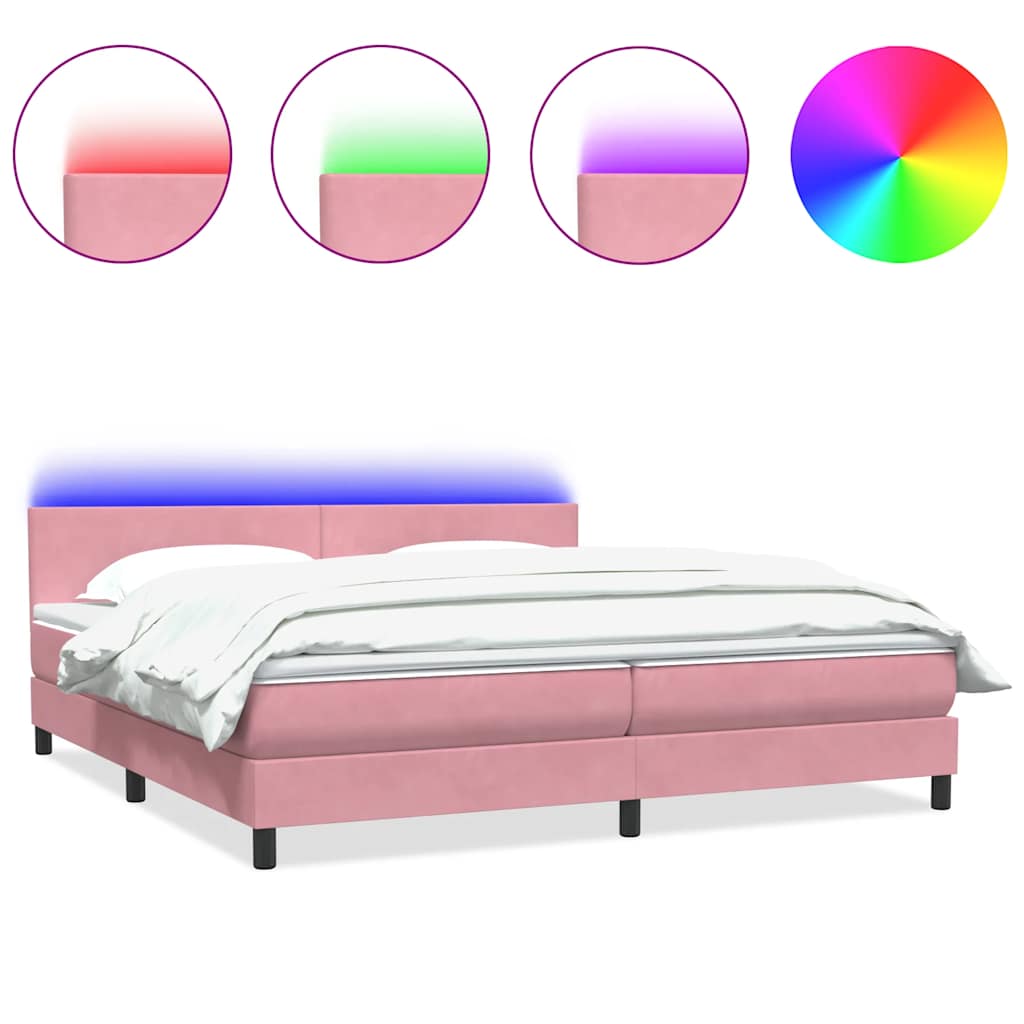 vidaXL Cama box spring c/ colchão e LED 180x210 cm veludo Rosa