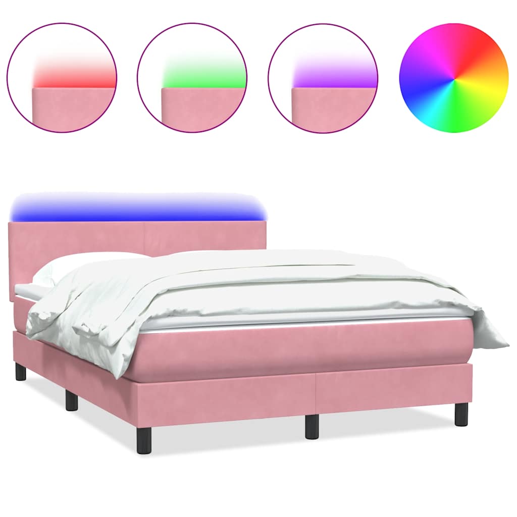 vidaXL Cama box spring c/ colchão e LED 160x220 cm veludo rosa
