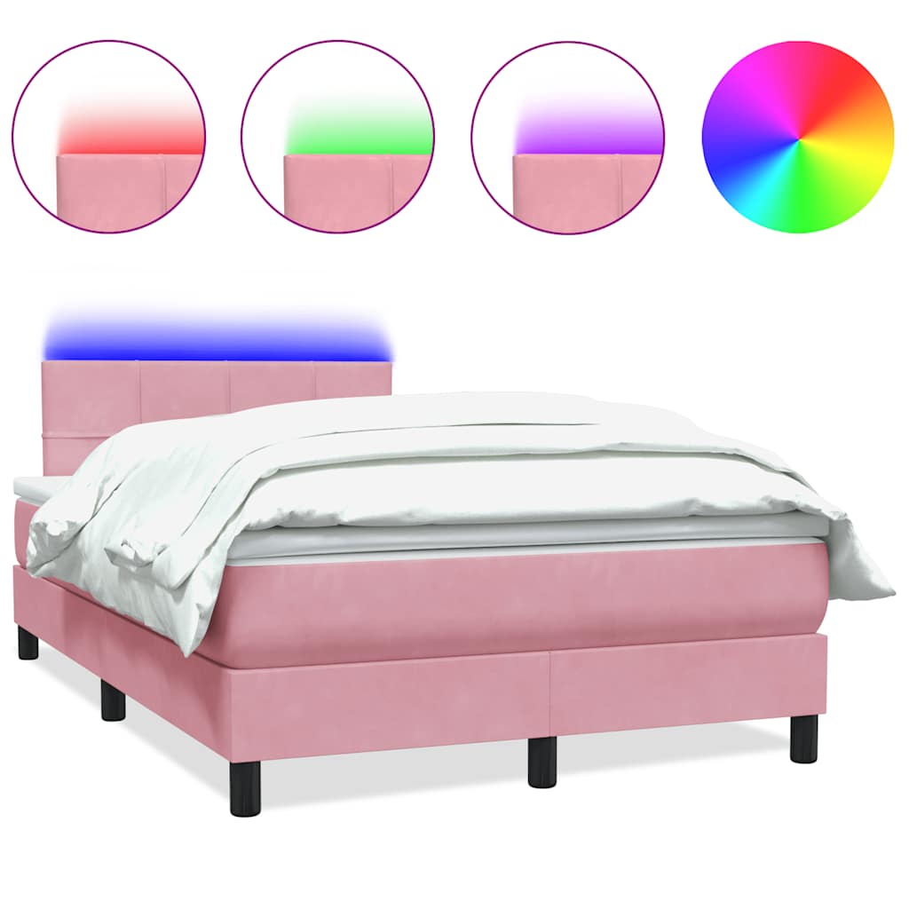vidaXL Cama box spring c/ colchão e LED 120x220 cm veludo rosa