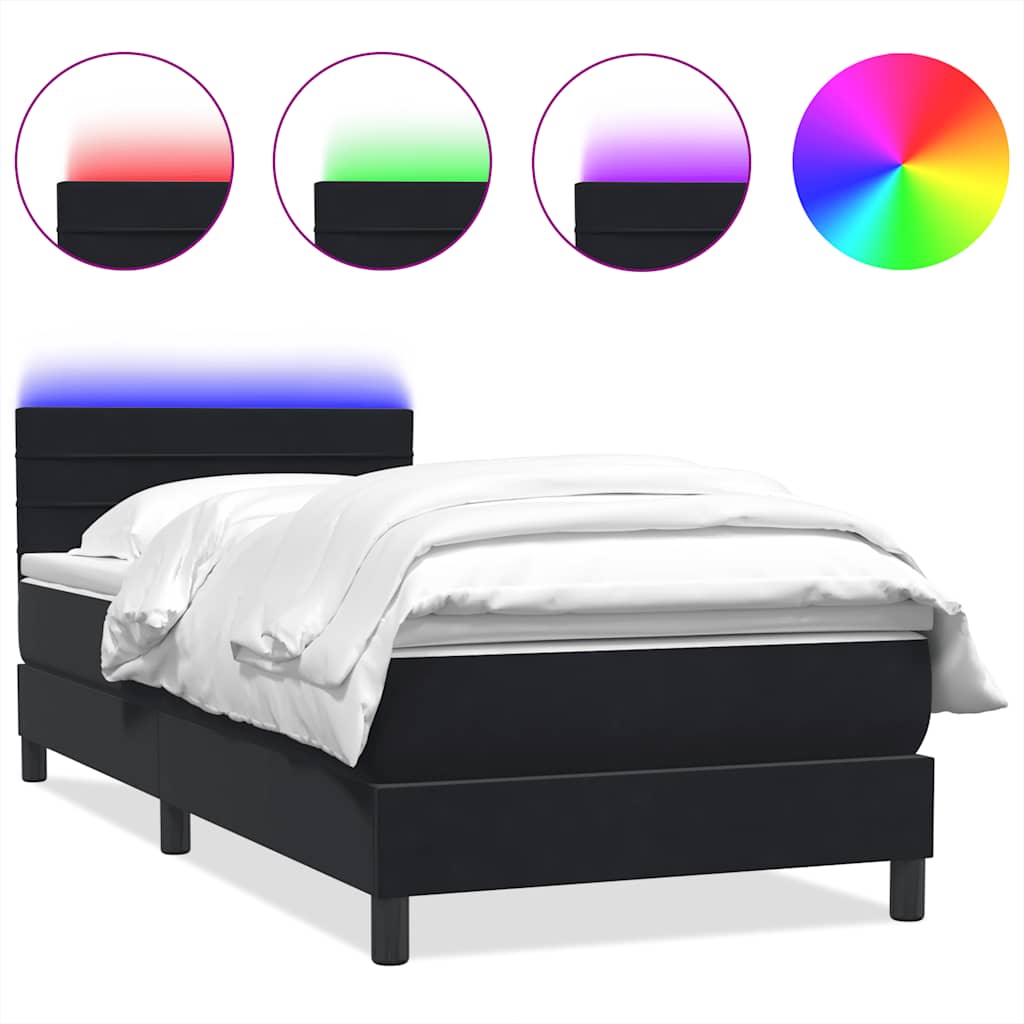 vidaXL Cama box spring c/ colchão e LED 80x220 cm veludo preto