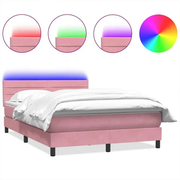 vidaXL Cama com Molas/colchão 160x220 cm Veludo Rosa - 3070886859