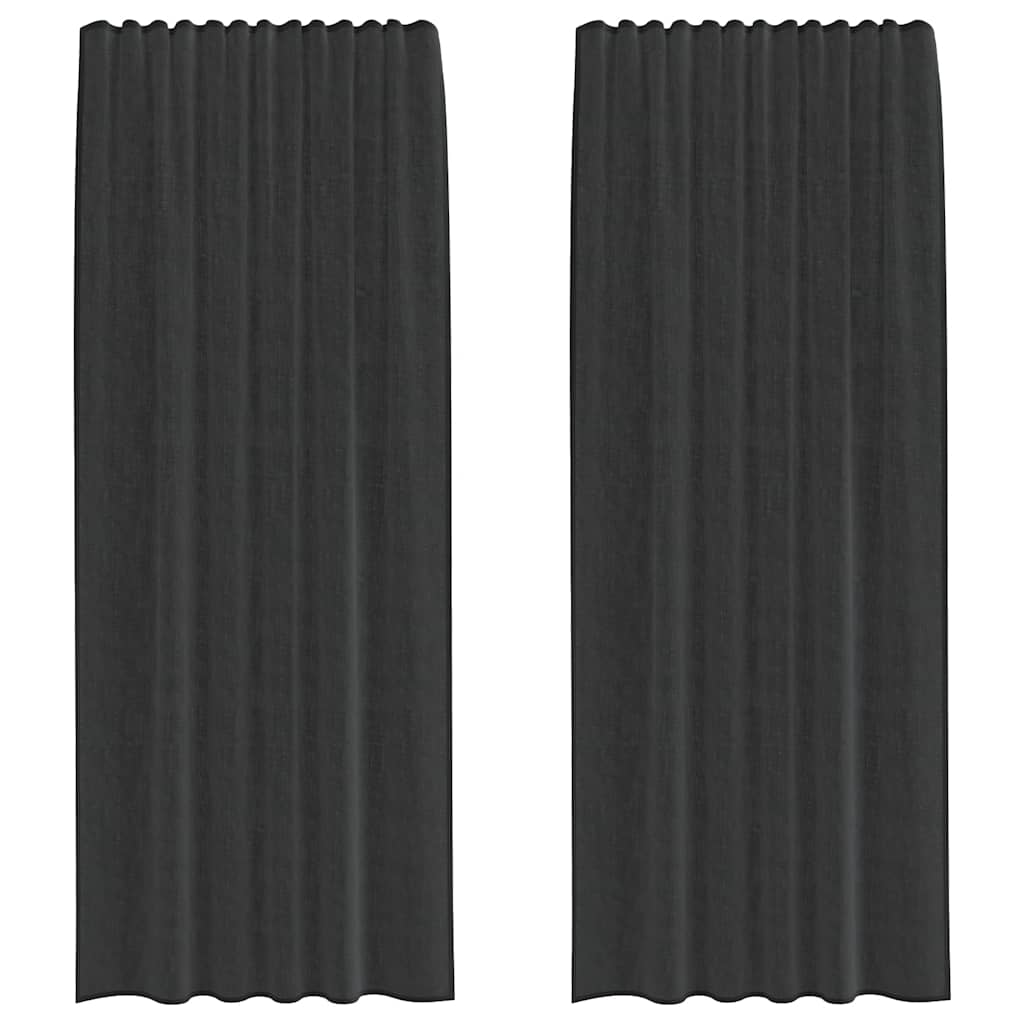 vidaXL Cortinas de voile com bolsos para varão 2 pcs preto
