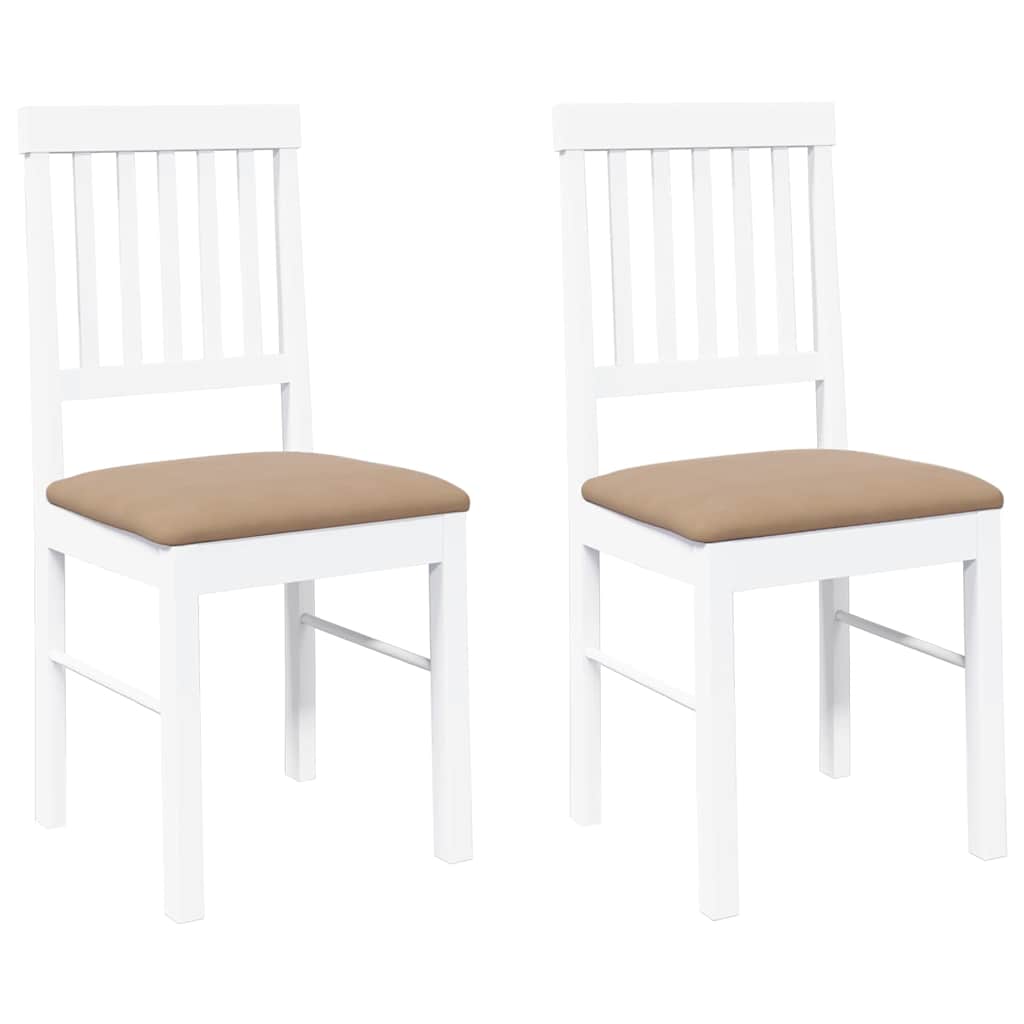 vidaXL Cadeiras de jantar com almofadões 2 pcs madeira maciça branco